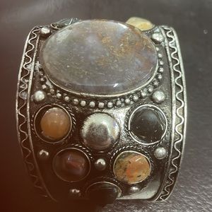 Cuff Bracelet with Multi Color Real Stones